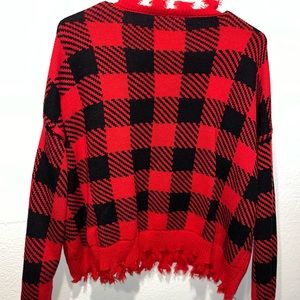 Red & black shaggy sweater